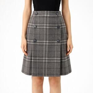 NWT Lauren Ralph Lauren Gray Plaid Wool Skirt Sz 18 3XL Double Breasted Pleated